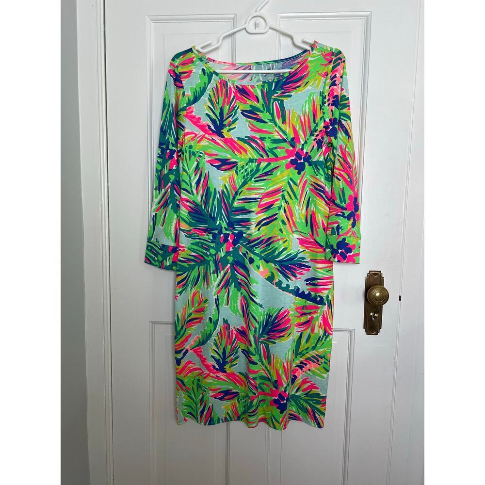 Vibrant Tropical Print Women’s Dress - Neon Green & Pink